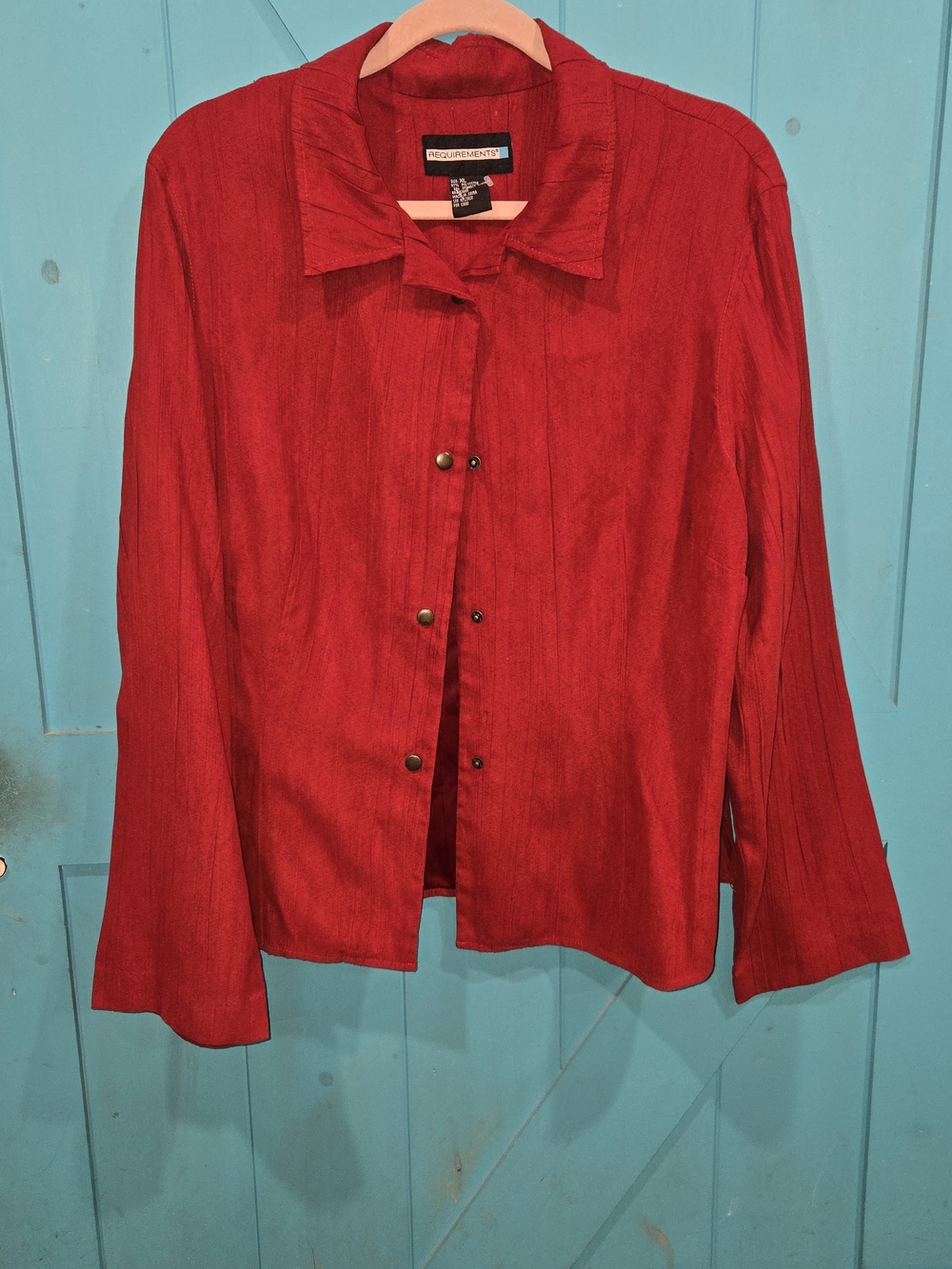 Requirements Red Snap-Front Long-Sleeve Blouse